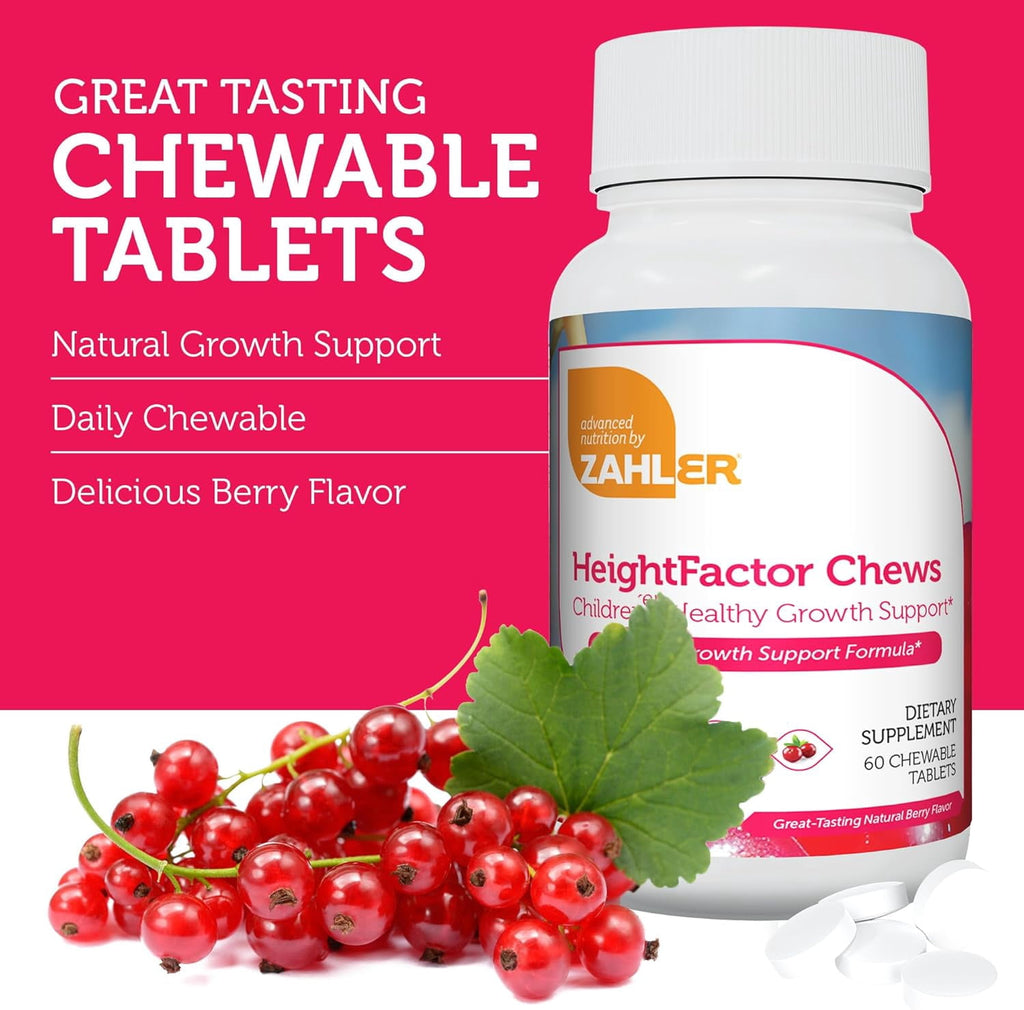 Zahler HeightFactor Chewable Tablets, 60 Count, Natural Kids Height Growth Supplement for Children Age 4+, Growth Support &amp; Development