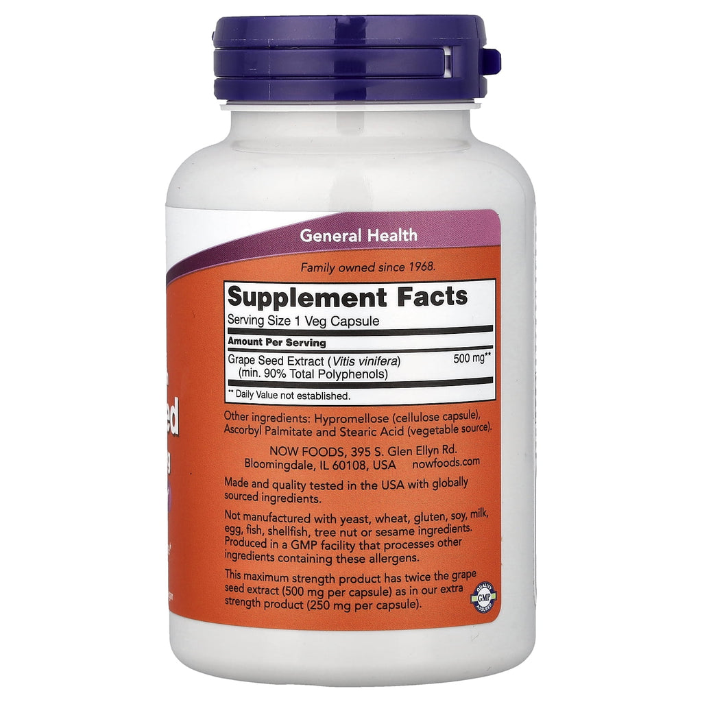 NOW Foods Grape Seed Extract, 500 mg, 90 Veg Capsules
