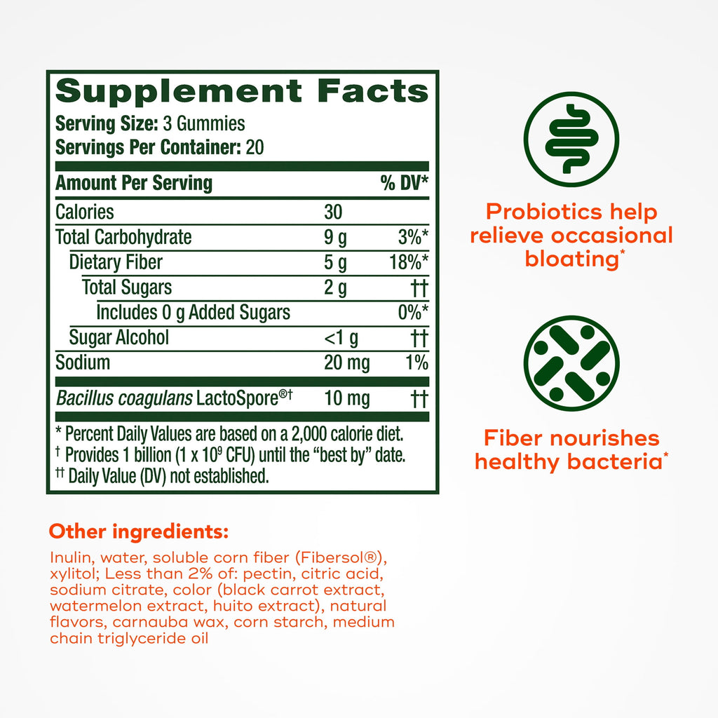 Align Probiotics + Fiber Gummies, Probiotic for Digestive Health, 60 Count
