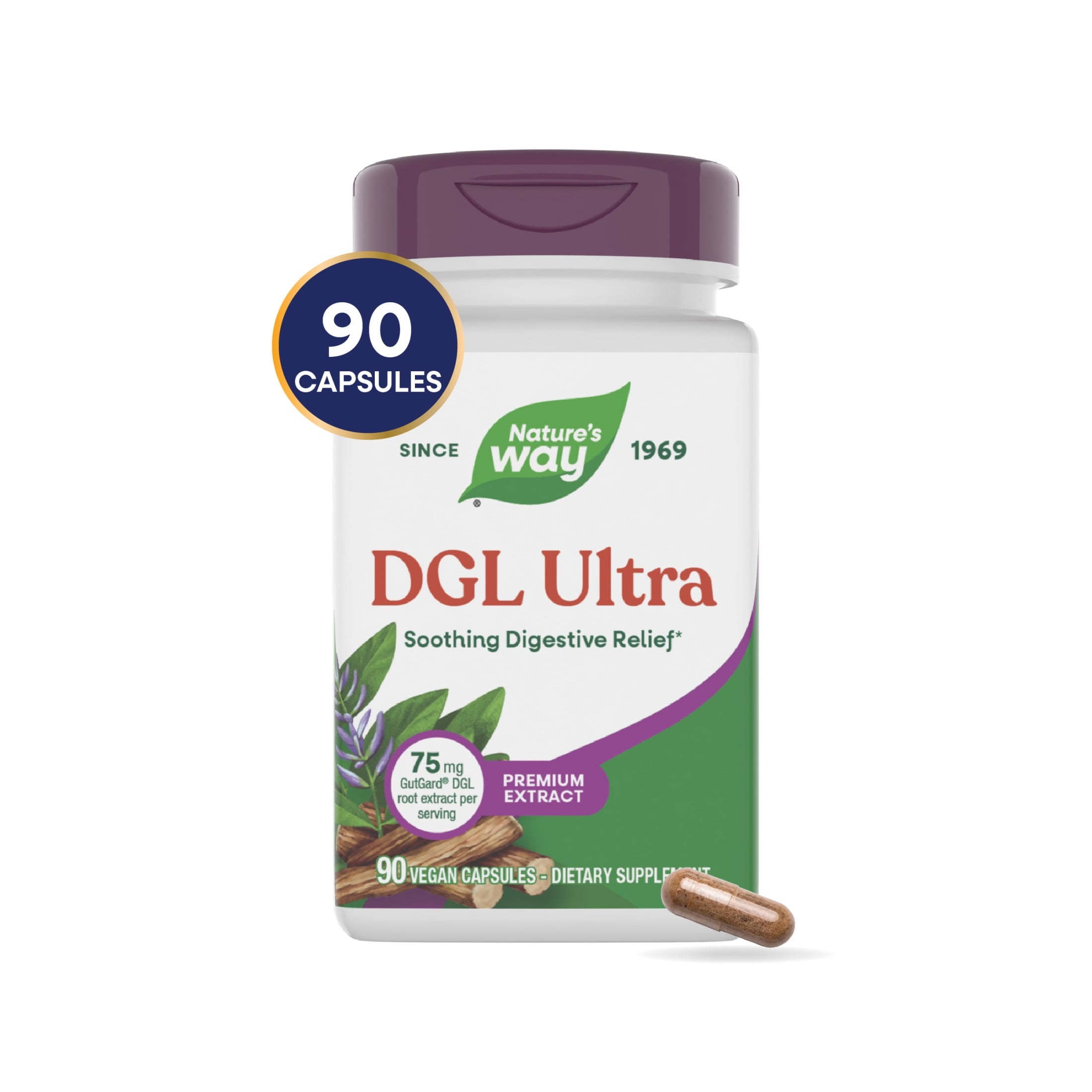 Nature's Way DGL Ultra Capsules, Licorice Root Extract, Soothing Digestive Relief*, Unisex, 90ct
