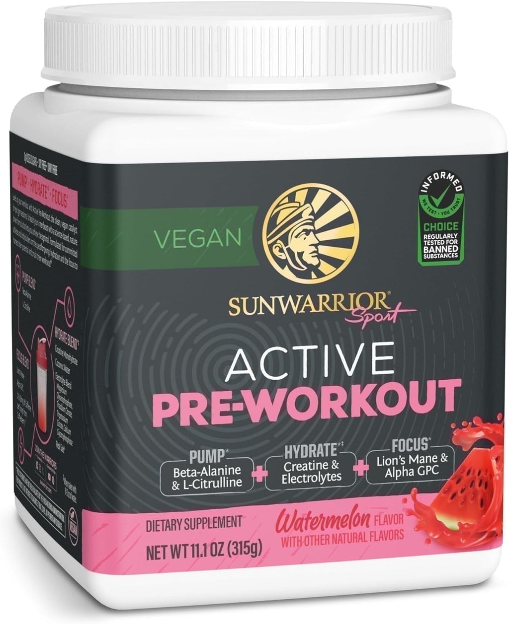 Sunwarrior Active Pre-Workout Powder for Men, Caffeine-Free, Yuzu Mango, 11.1 oz (30 Servings)