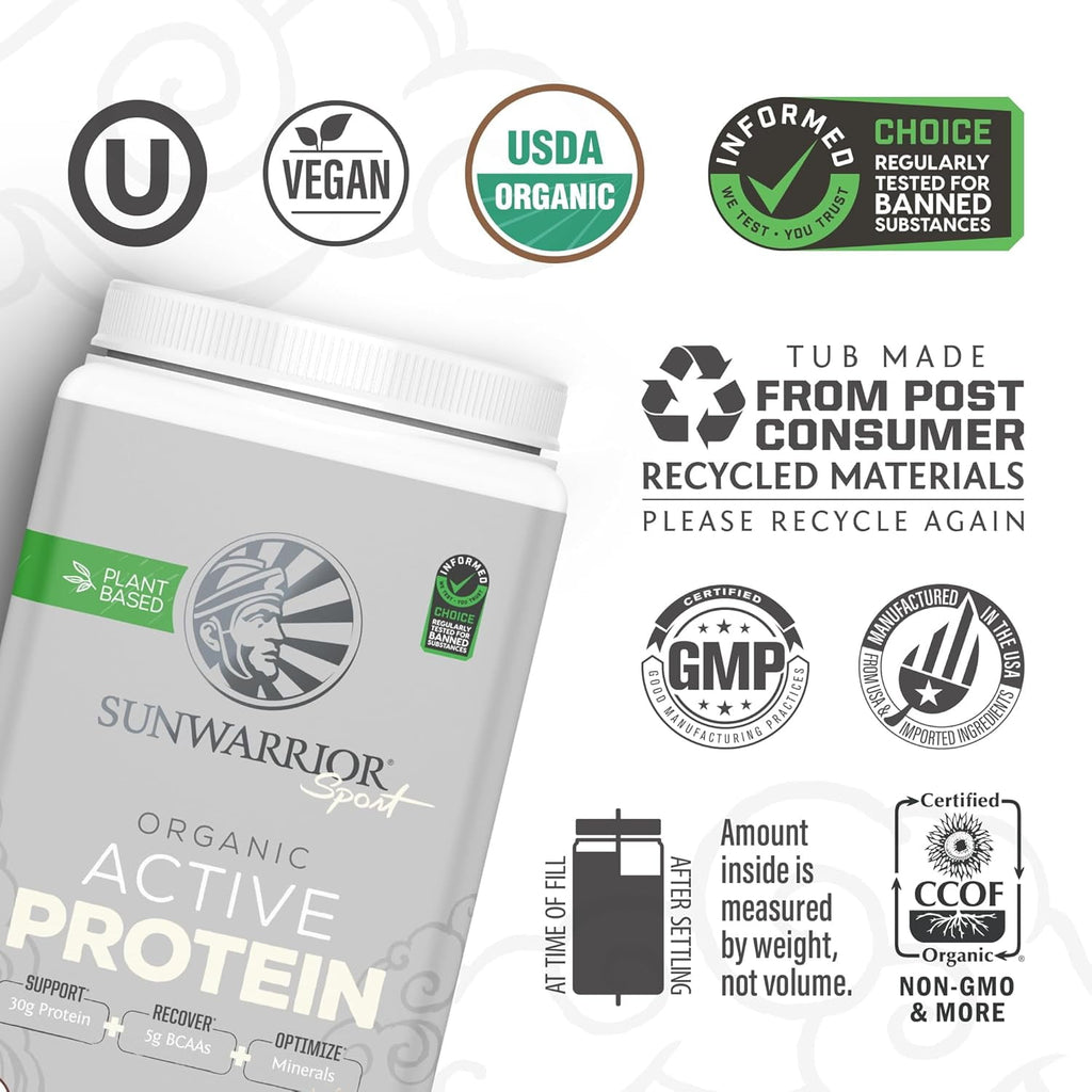 Sunwarrior Organic Active Protein Vegan Protein Powder, Cake Batter, 2.2 lbs (20 Servings)