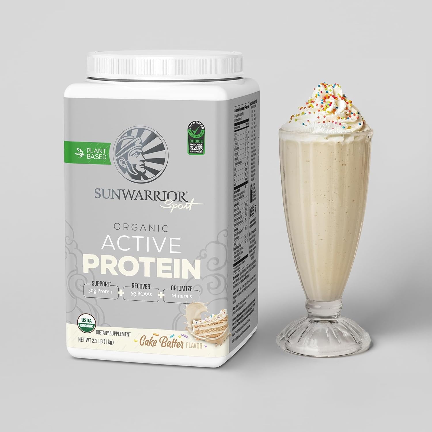 Sunwarrior Organic Active Protein Vegan Protein Powder, Cake Batter, 2.2 lbs (20 Servings)
