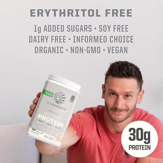 Sunwarrior Organic Active Protein Vegan Protein Powder, Cake Batter, 2.2 lbs (20 Servings)