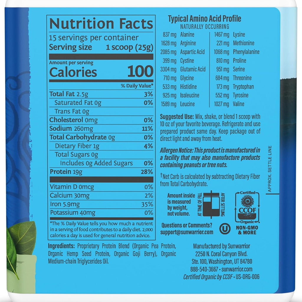 Sunwarrior Warrior Blend Unflavored Vegan Protein Powder 15 Servings
