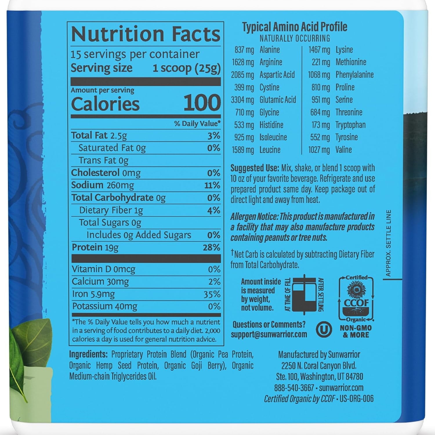 Sunwarrior Warrior Blend Unflavored Vegan Protein Powder 15 Servings