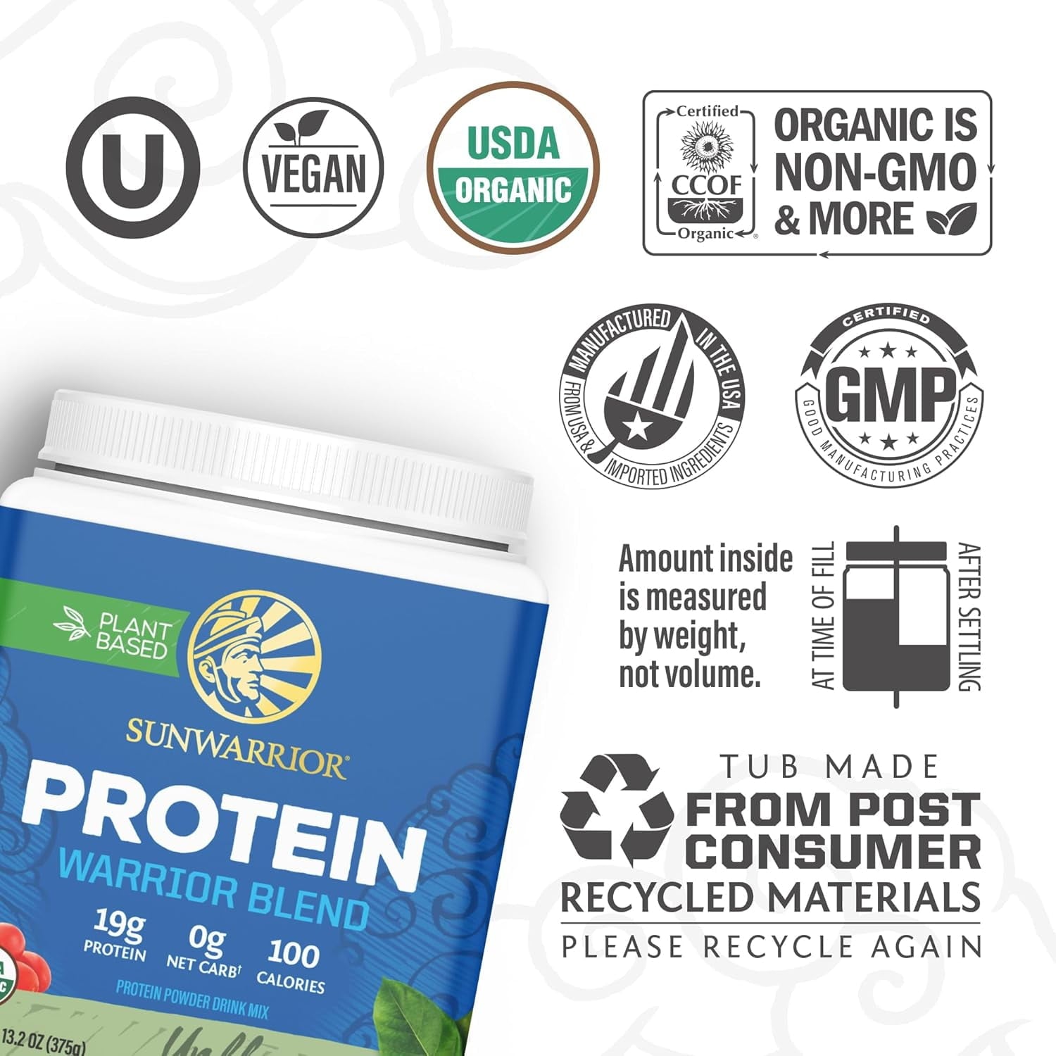 Sunwarrior Warrior Blend Unflavored Vegan Protein Powder 15 Servings