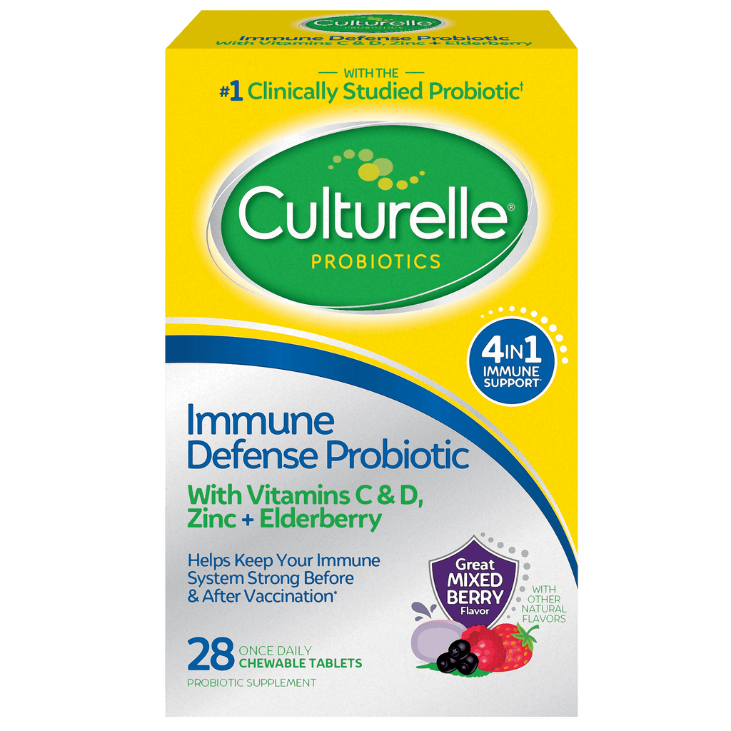 Culturelle Probiotics Immune Defense Daily Chewables Supplement, 4-in-1 Immune Support for Adults, Mixed Berry Flavor, 28 Count