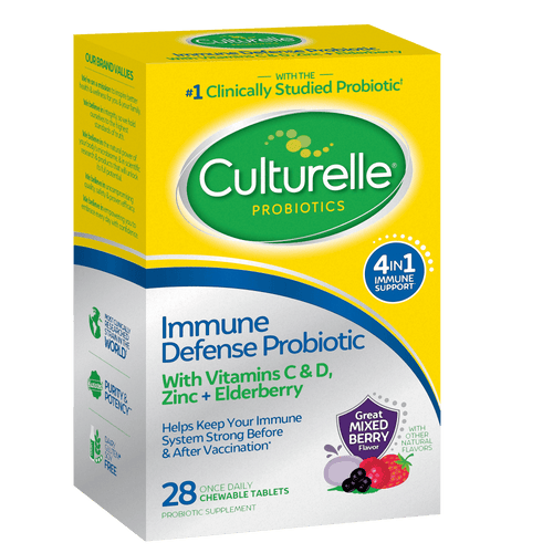 Culturelle Probiotics Immune Defense Daily Chewables Supplement, 4-in-1 Immune Support for Adults, Mixed Berry Flavor, 28 Count