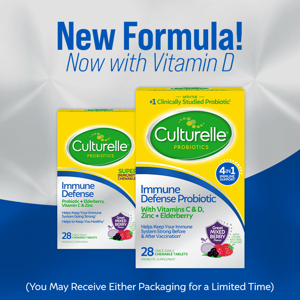 Culturelle Probiotics Immune Defense Daily Chewables Supplement, 4-in-1 Immune Support for Adults, Mixed Berry Flavor, 28 Count