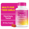 Pink Stork Biotin, Antioxidants, Vitamin E Multivitamin for Teens 60 Gummies - Beautiful Hair, Radiant Skin, Strong Nails, + Immune Support