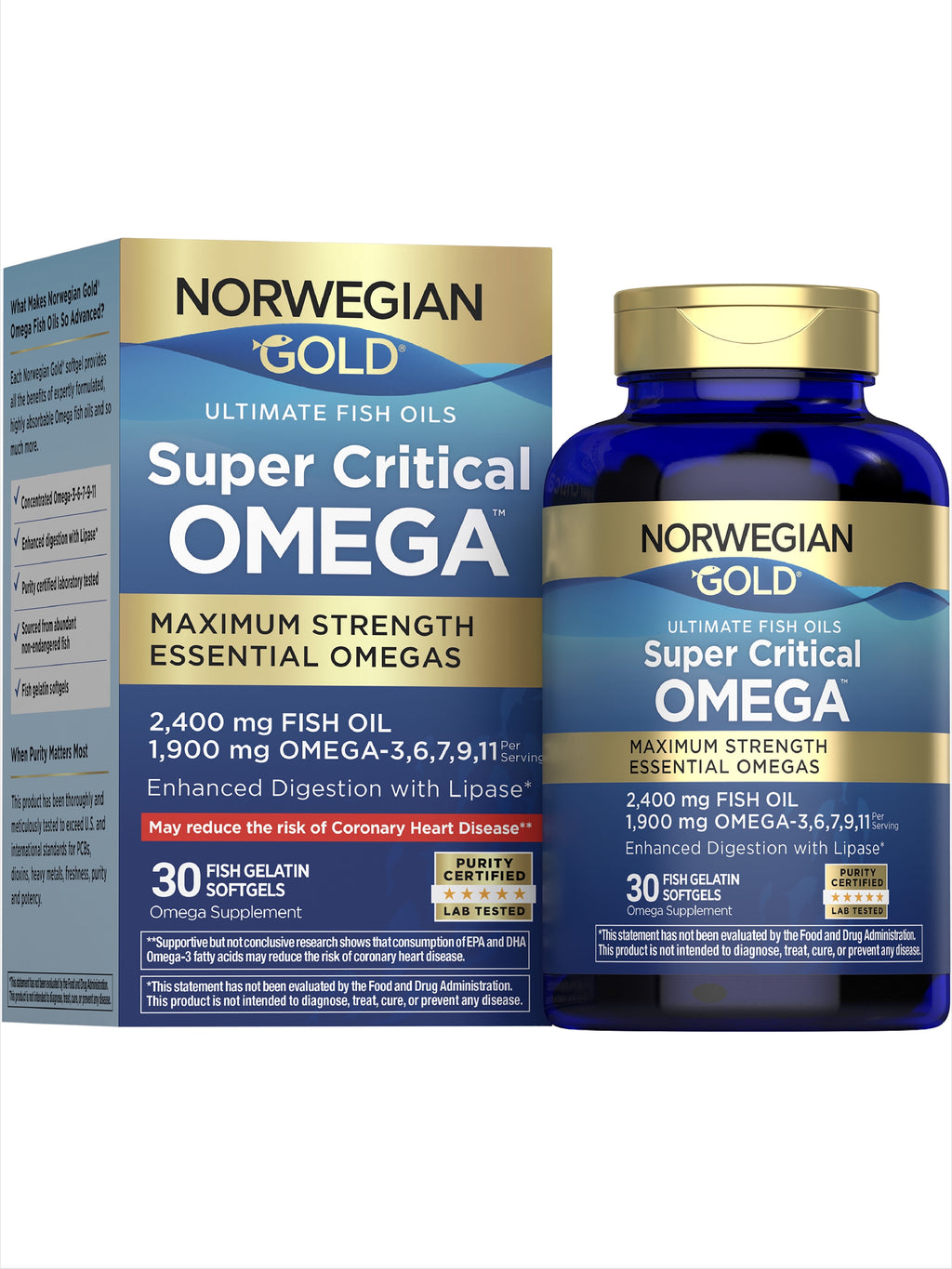 Norwegian Gold Super Critical Omega Softgels | 2,400 mg Fish Oil | 1,000 mg Omega-3,6,7,9,11 | 30 Count | by Renew Life