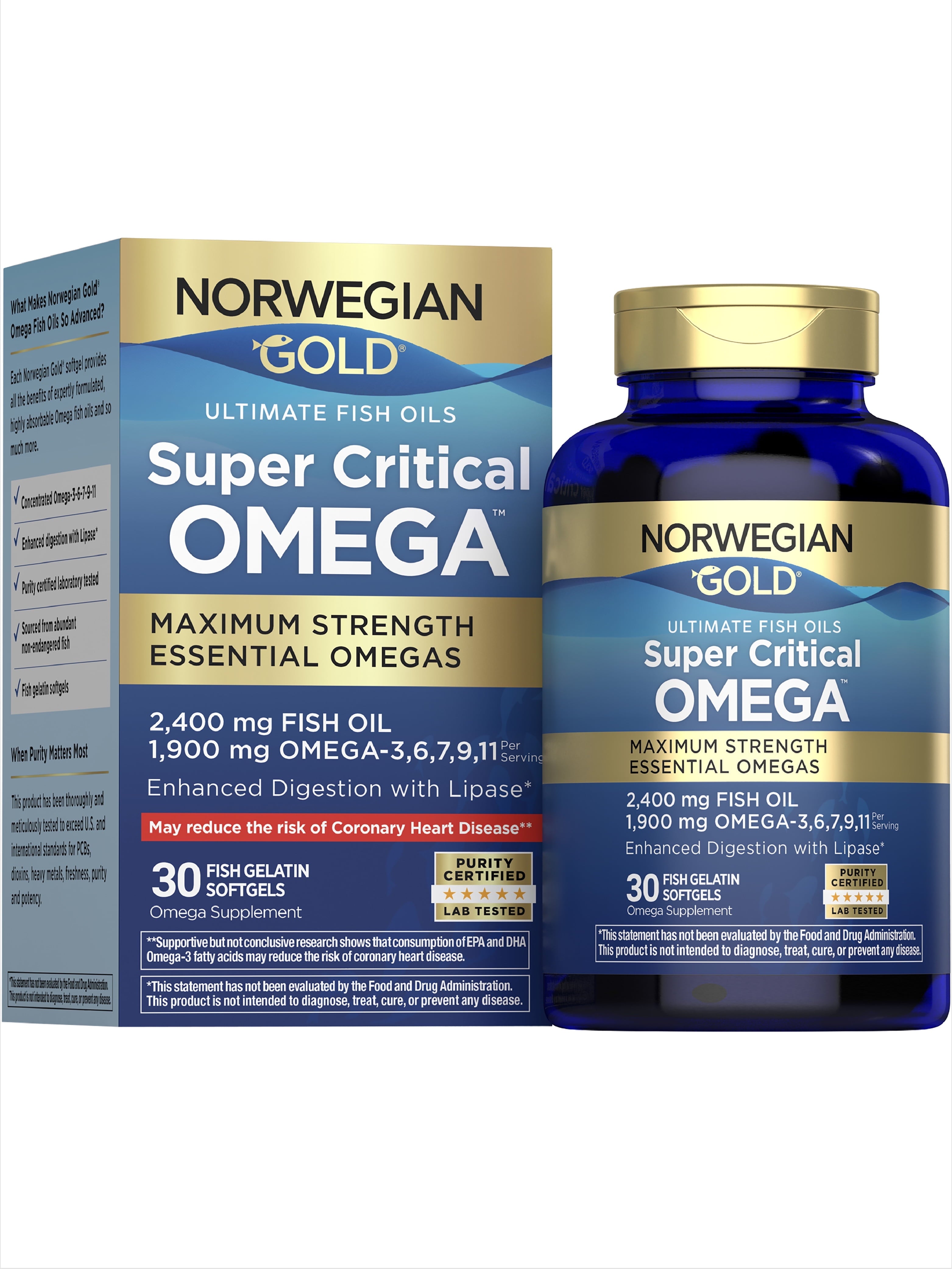 Norwegian Gold Super Critical Omega Softgels | 2,400 mg Fish Oil | 1,000 mg Omega-3,6,7,9,11 | 30 Count | by Renew Life