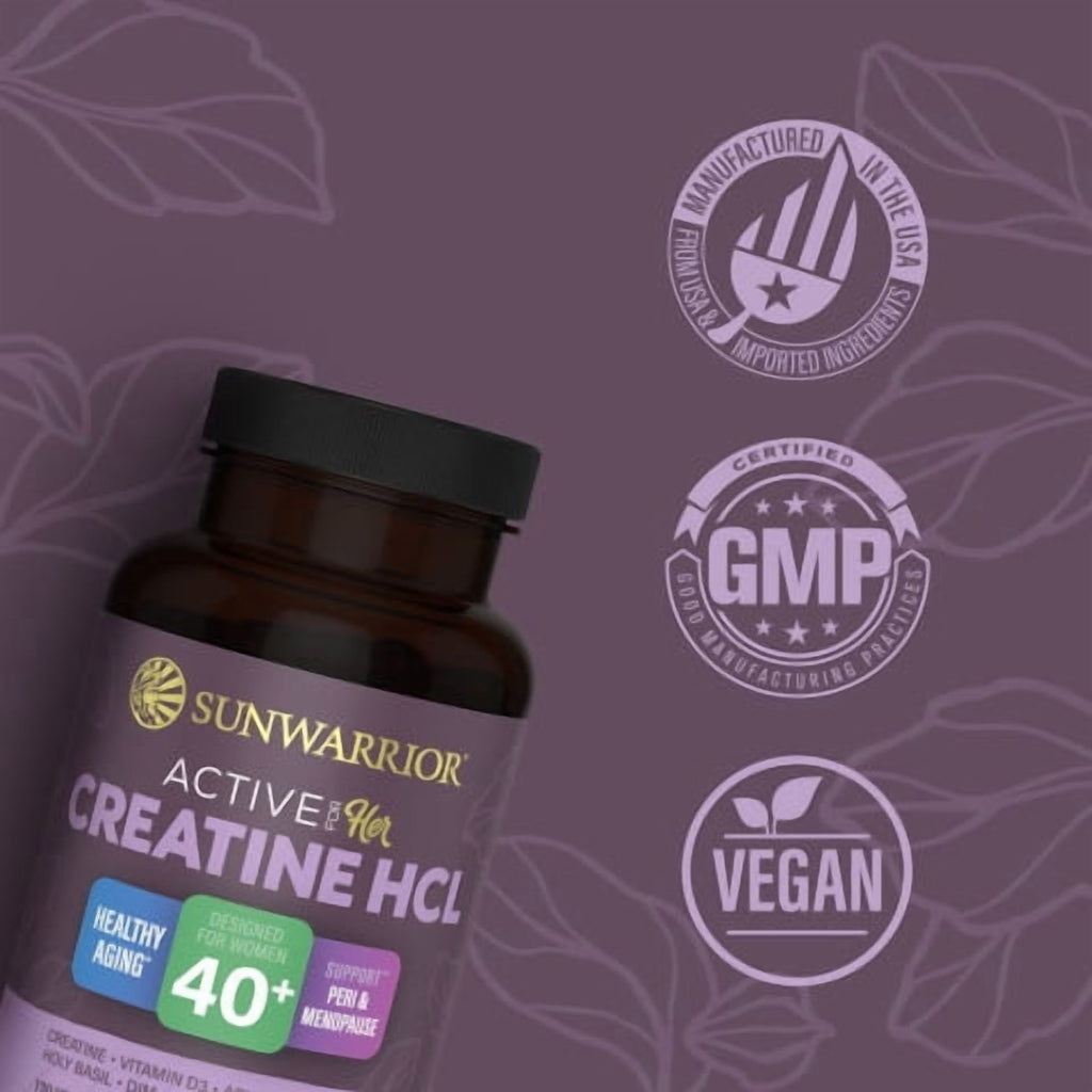 Sunwarrior Active for Her Creatine HCL Capsules for Women 40+, Strength &amp; Energy Support, 120 Count