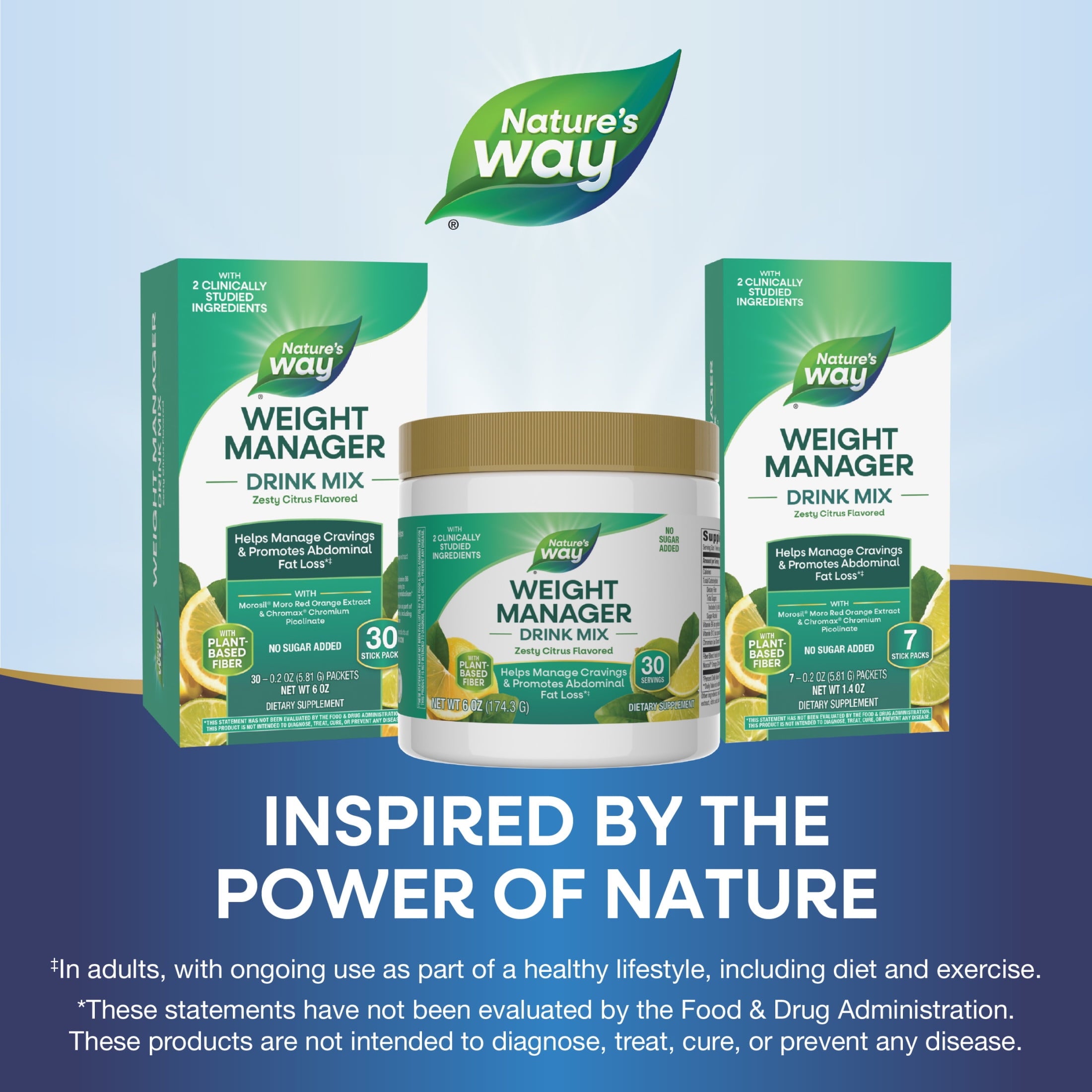 Nature's Way Weight Manager Drink Mix, Plant-Based Fiber, Zesty Citrus Flavored, Unisex, 6 oz.