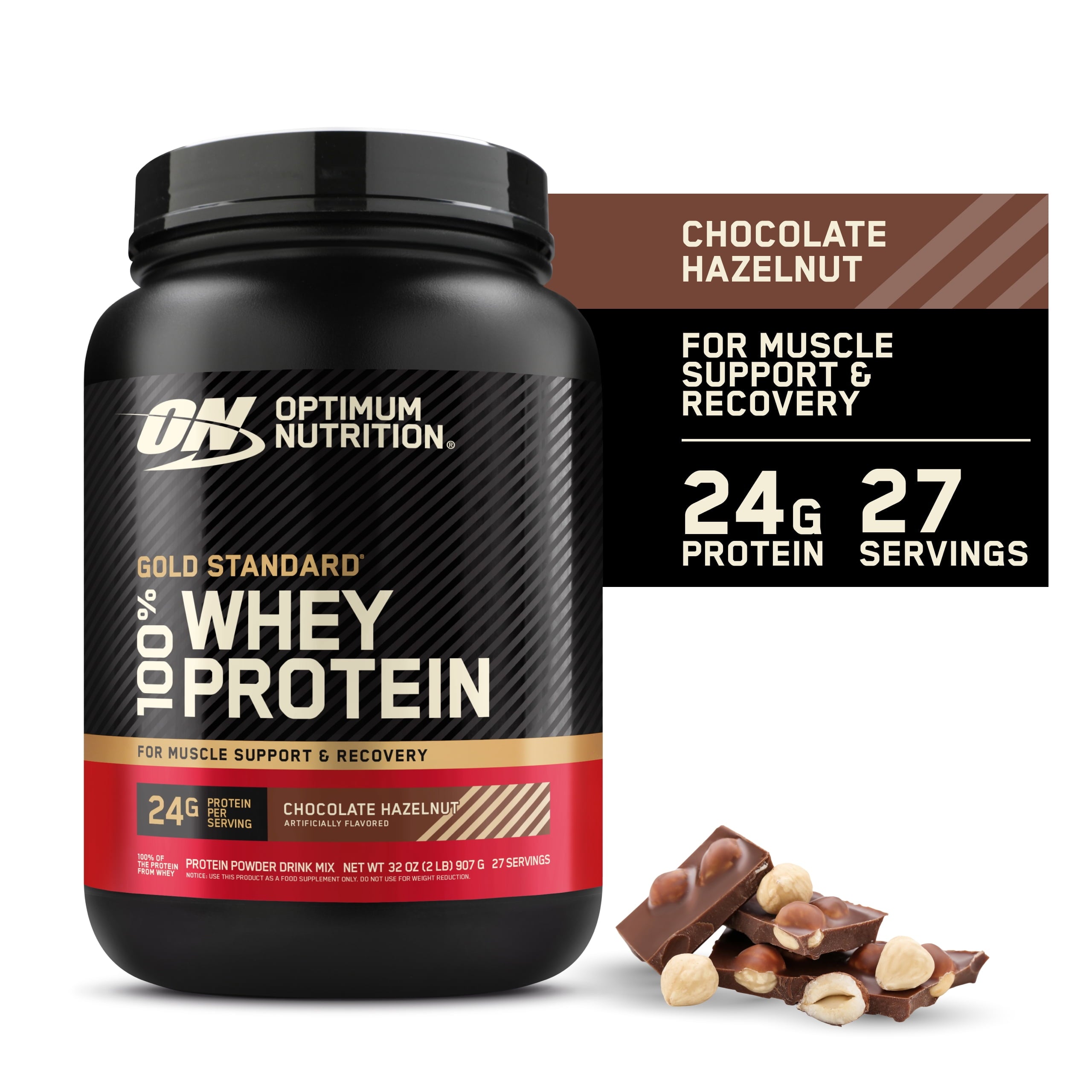 Optimum Nutrition, Gold Standard 100% Whey Protein Powder, 24 g Protein, Chocolate Hazelnut, 2 lb, 27 Servings