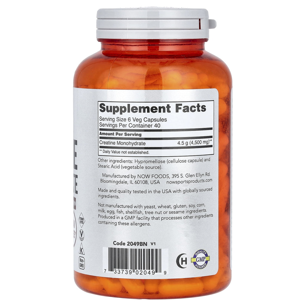 NOW Foods Sports, Creatine Monohydrate, 750 mg, 240 Veg Capsules