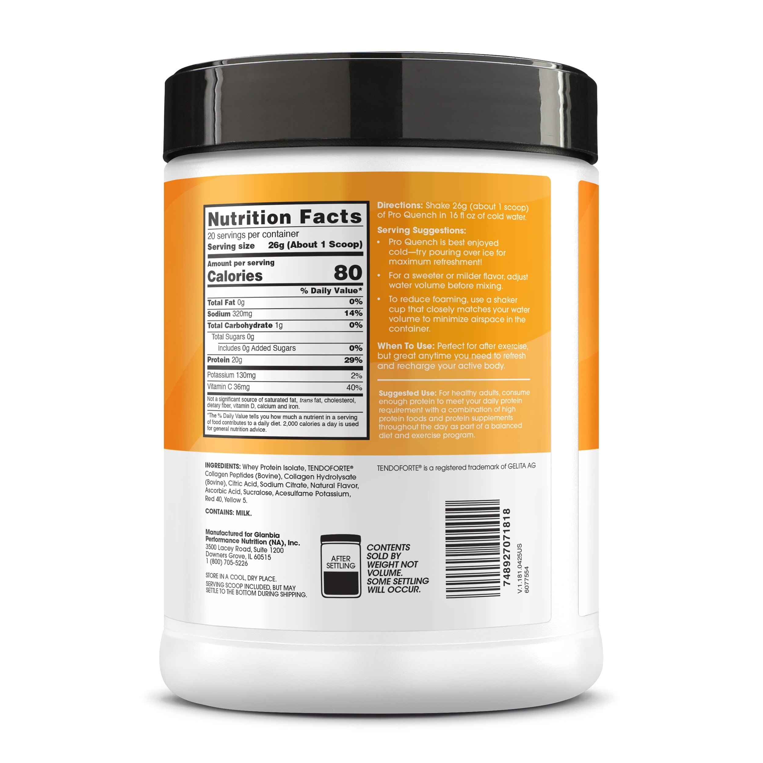 Optimum Nutrition Pro Quench Whey + Collagen Protein Powder, Tropical Orange Mango, 20 Servings