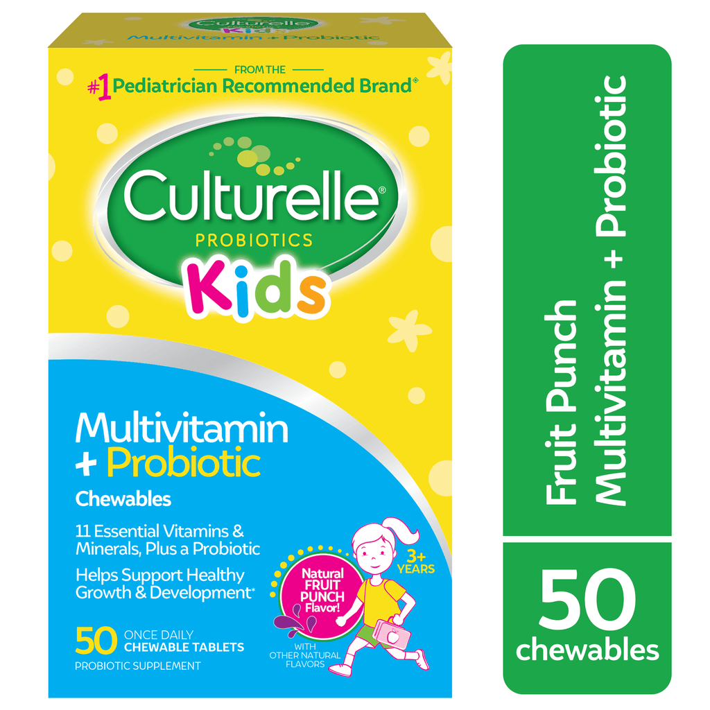 Culturelle Probiotics Kids Multivitamin + Probiotic Daily Chewables Supplement, Immunity &amp; Digestion Support for Children, Fruit Punch Flavor, 50 Count