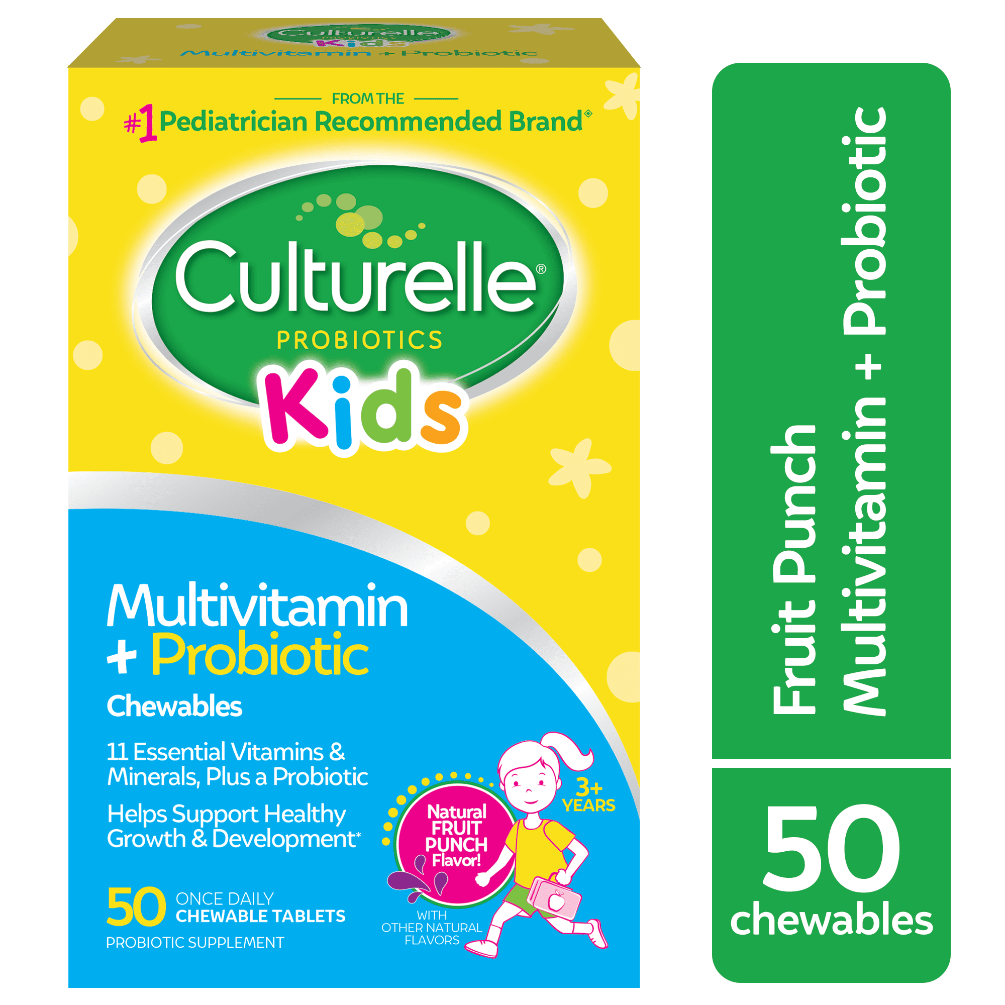 Culturelle Probiotics Kids Multivitamin + Probiotic Daily Chewables Supplement, Immunity &amp; Digestion Support for Children, Fruit Punch Flavor, 50 Count