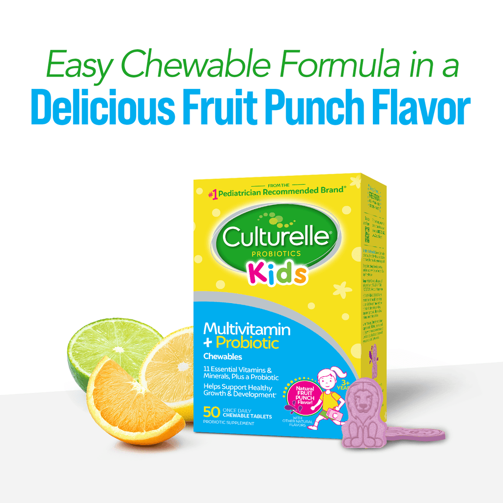 Culturelle Probiotics Kids Multivitamin + Probiotic Daily Chewables Supplement, Immunity &amp; Digestion Support for Children, Fruit Punch Flavor, 50 Count