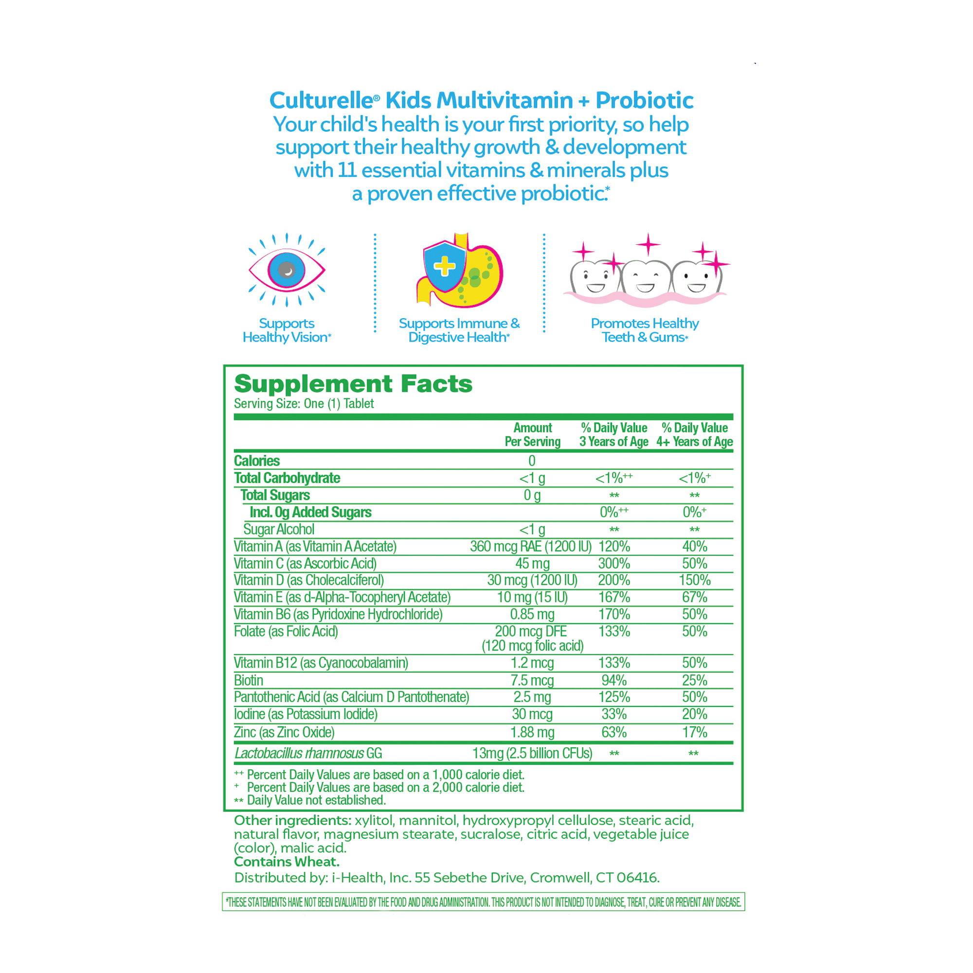 Culturelle Probiotics Kids Multivitamin + Probiotic Daily Chewables Supplement, Immunity &amp; Digestion Support for Children, Fruit Punch Flavor, 50 Count