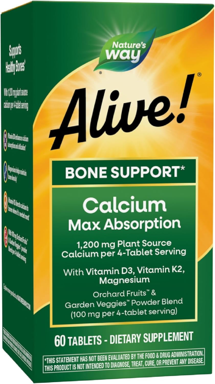 Nature’s Way Alive! Calcium Bone Support*, Max Absorption, Plant Source Calcium, 60 Tablets