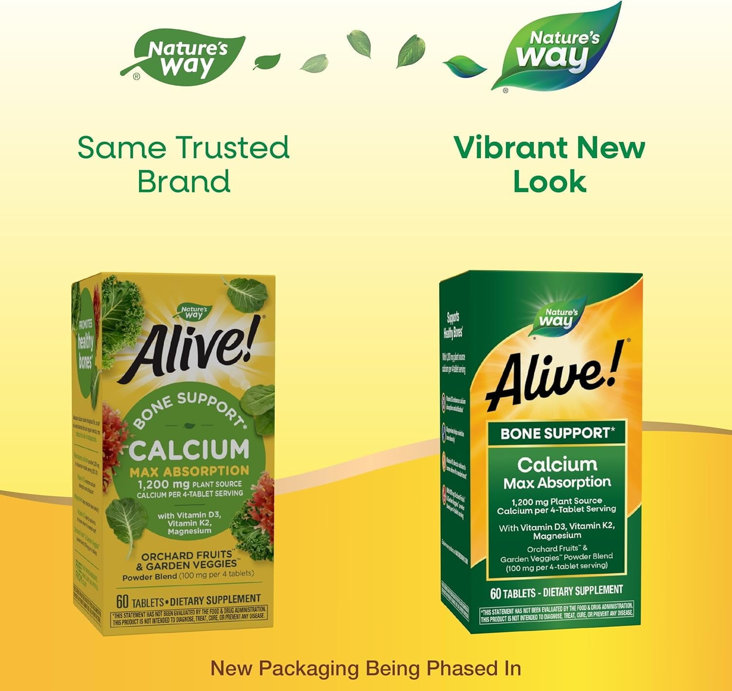 Nature’s Way Alive! Calcium Bone Support*, Max Absorption, Plant Source Calcium, 60 Tablets