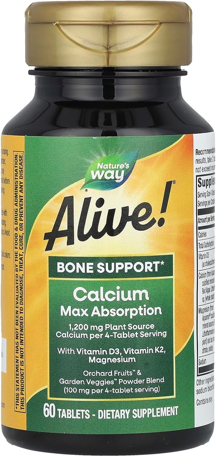 Nature’s Way Alive! Calcium Bone Support*, Max Absorption, Plant Source Calcium, 60 Tablets