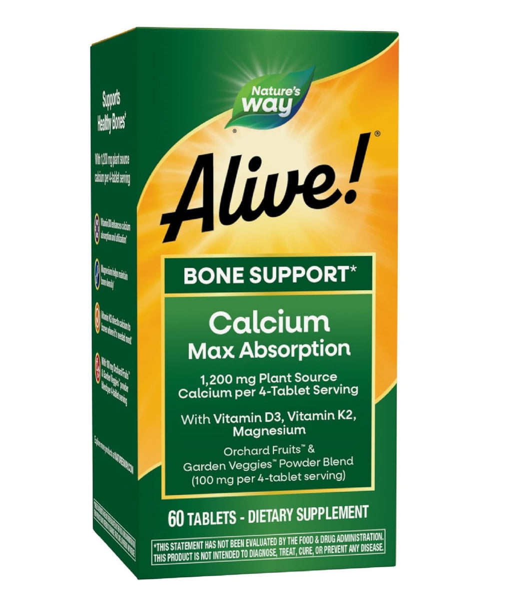 Nature’s Way Alive! Calcium Bone Support*, Max Absorption, Plant Source Calcium, 60 Tablets