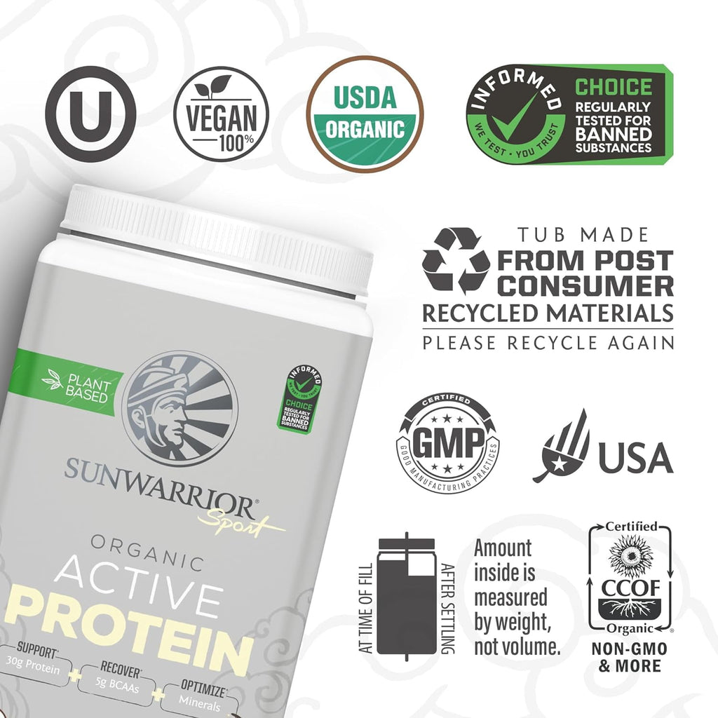 Sunwarrior Sport Organic Active Protein Vanilla Vegan Protein Powder 20 Servings