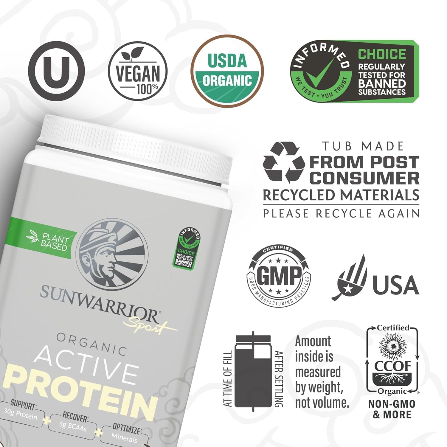 Sunwarrior Sport Organic Active Protein Vanilla Vegan Protein Powder 20 Servings