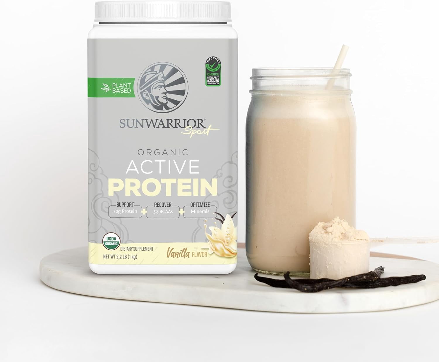 Sunwarrior Sport Organic Active Protein Vanilla Vegan Protein Powder 20 Servings
