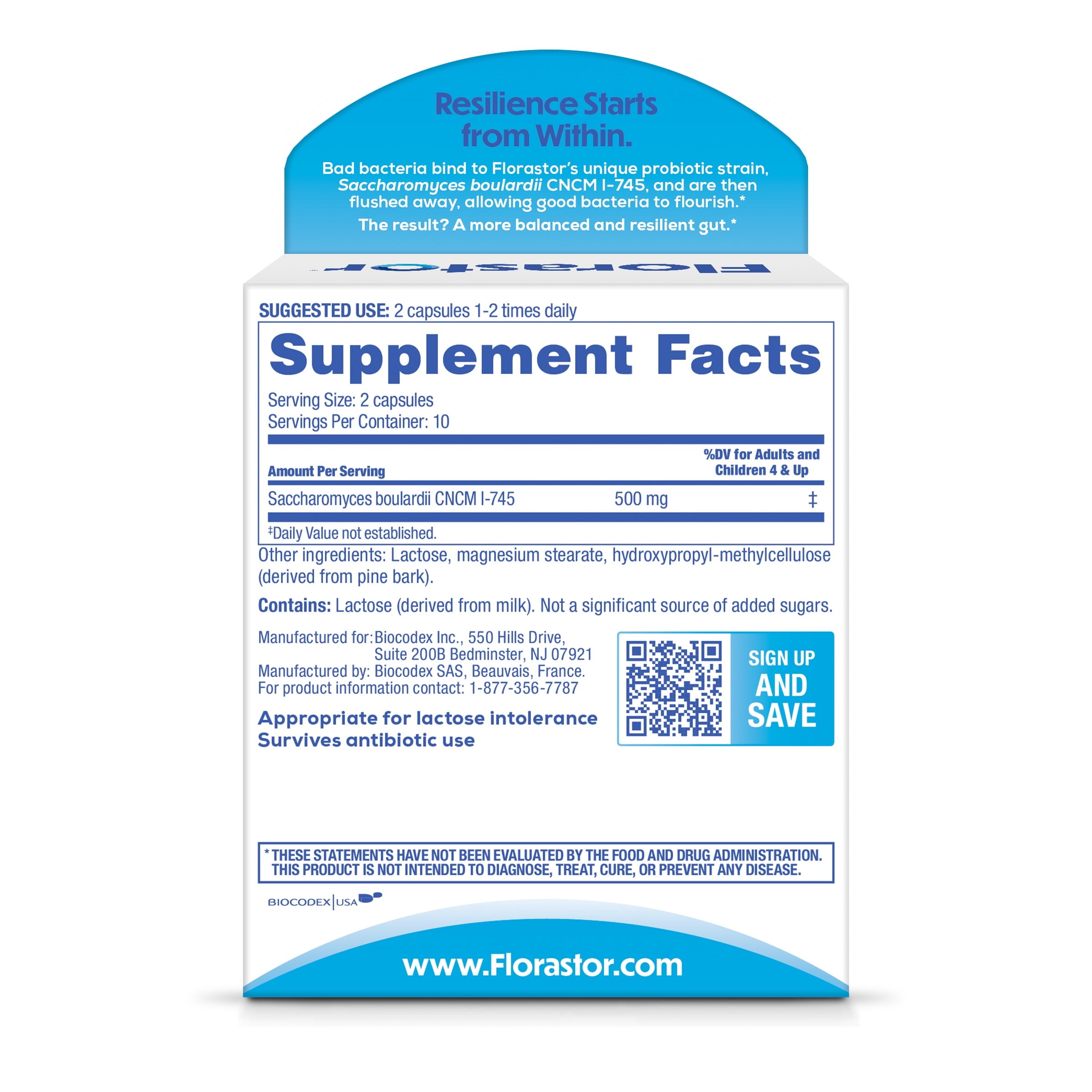 Florastor Unisex Daily Probiotic Supplement Capsules for Digestive Health