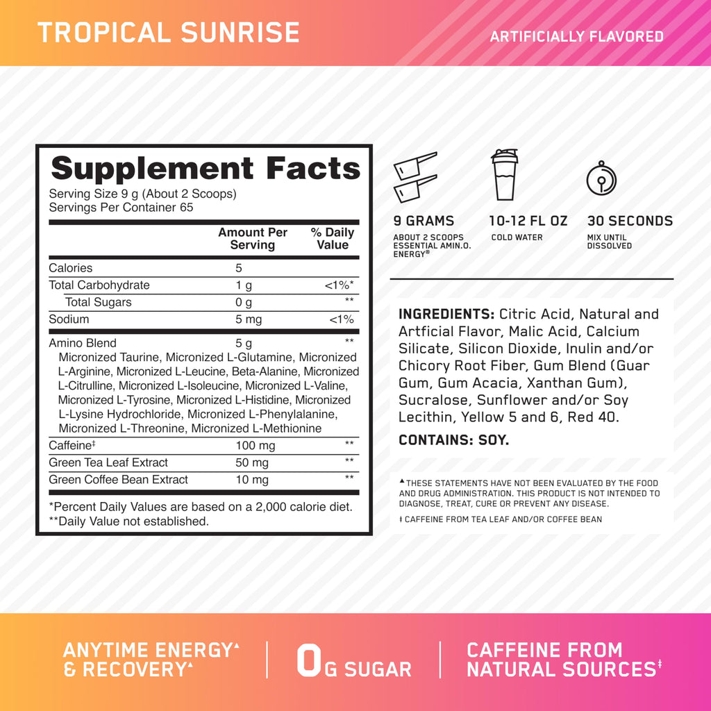 Optimum Nutrition Amino Energy, Tropical Sunrise, 65 srv