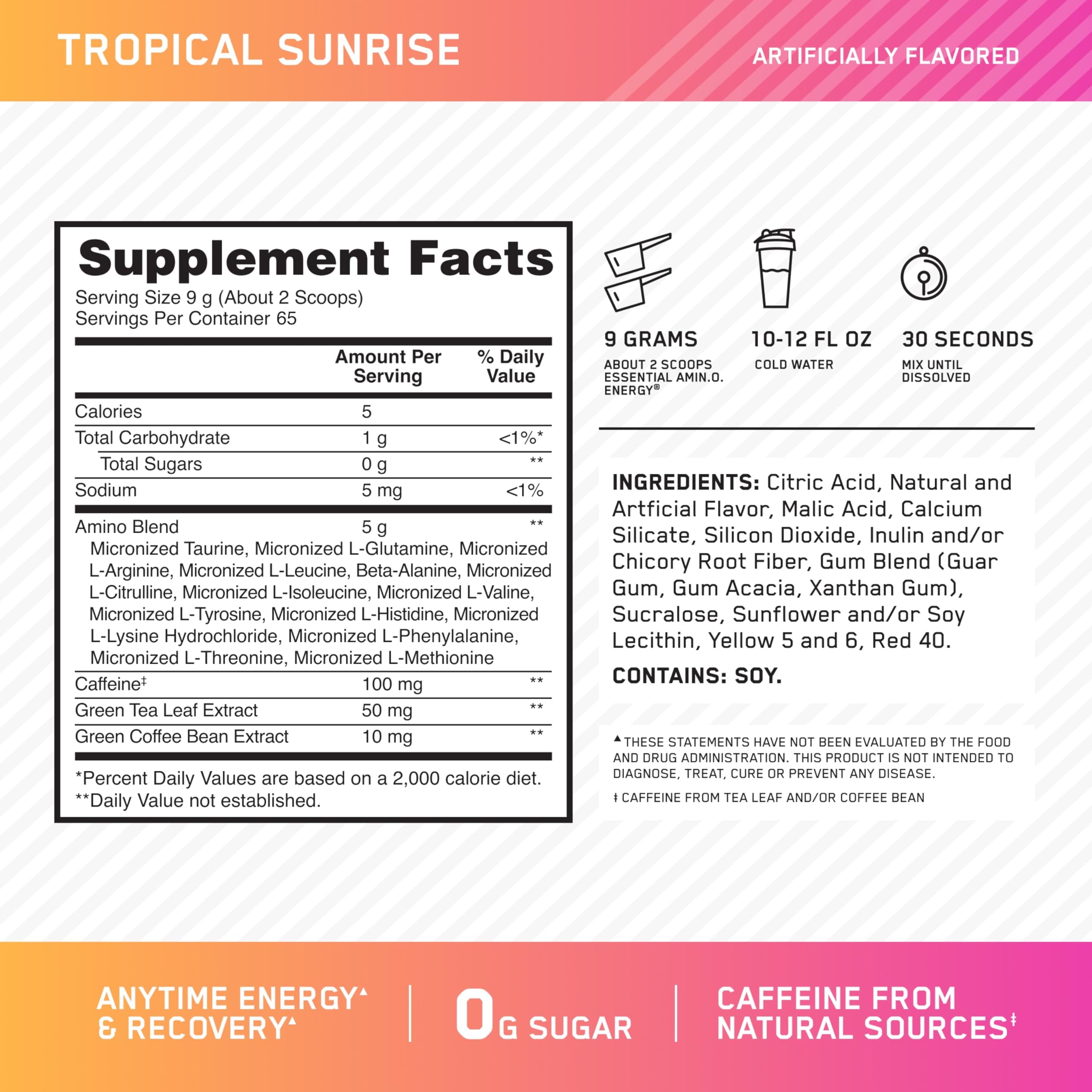 Optimum Nutrition Amino Energy, Tropical Sunrise, 65 srv