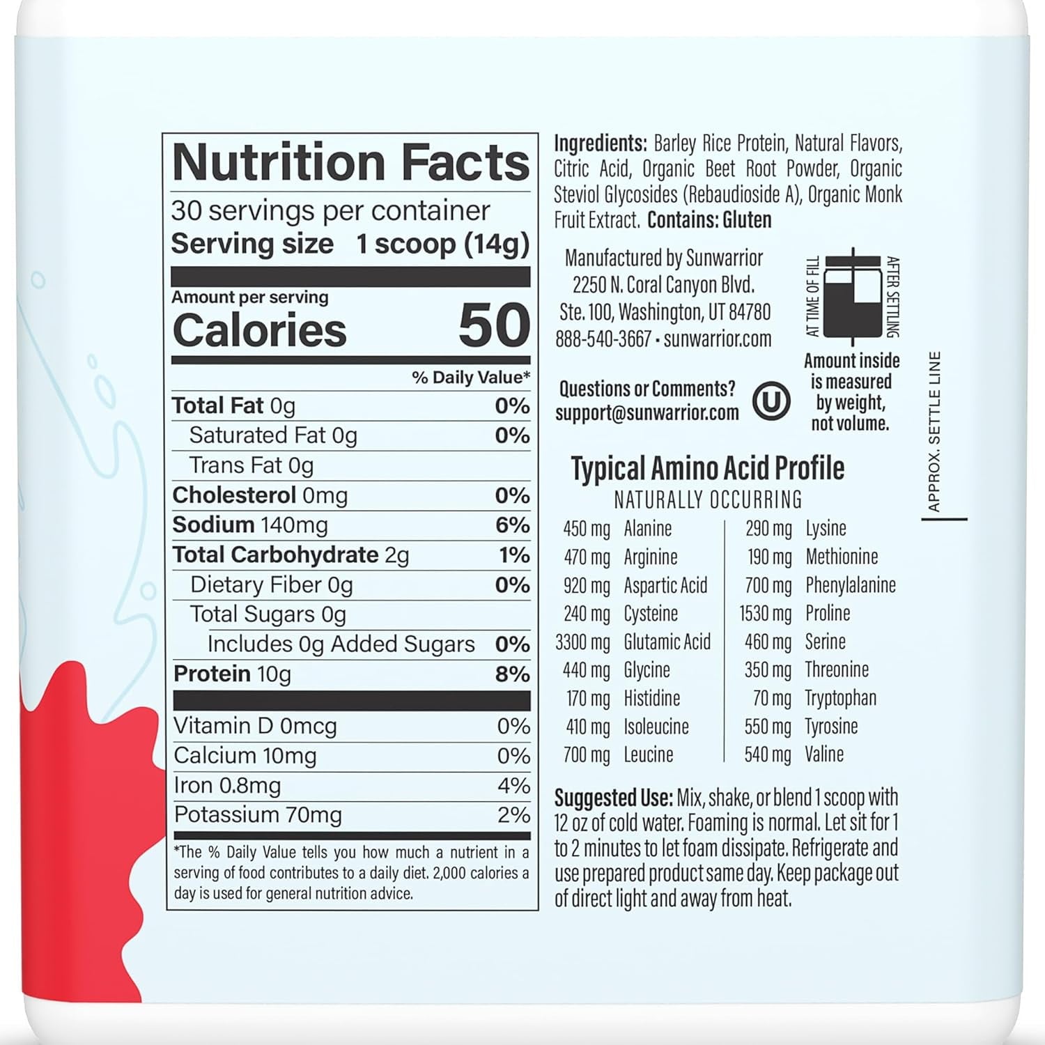 Sunwarrior Vegan Hydration Clear Protein Powder Water Mix, Peach Mango, 14.8 oz