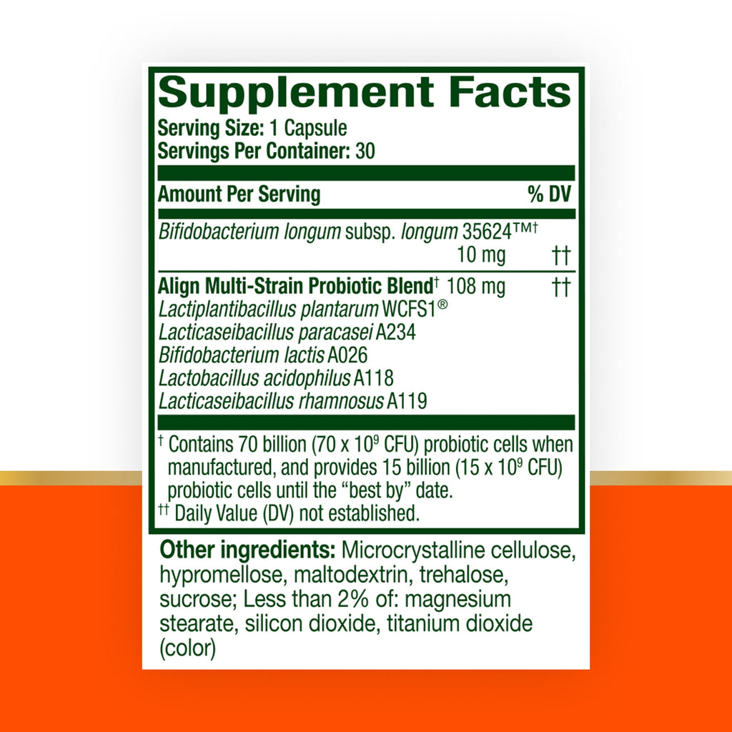 Align Probiotic, 70 Billion CFU^, Daily Probiotic Supplement, 30 Capsules