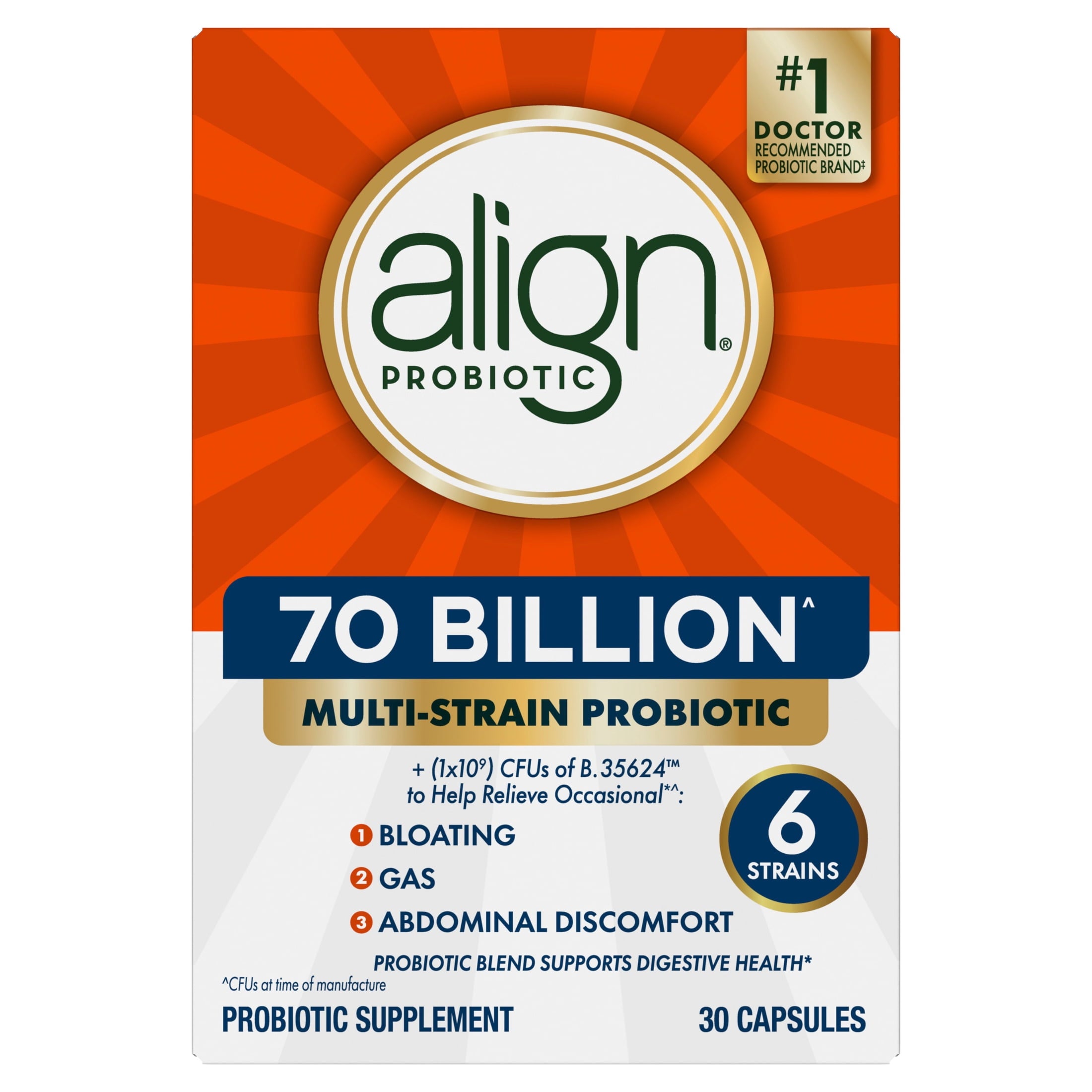 Align Probiotic, 70 Billion CFU^, Daily Probiotic Supplement, 30 Capsules