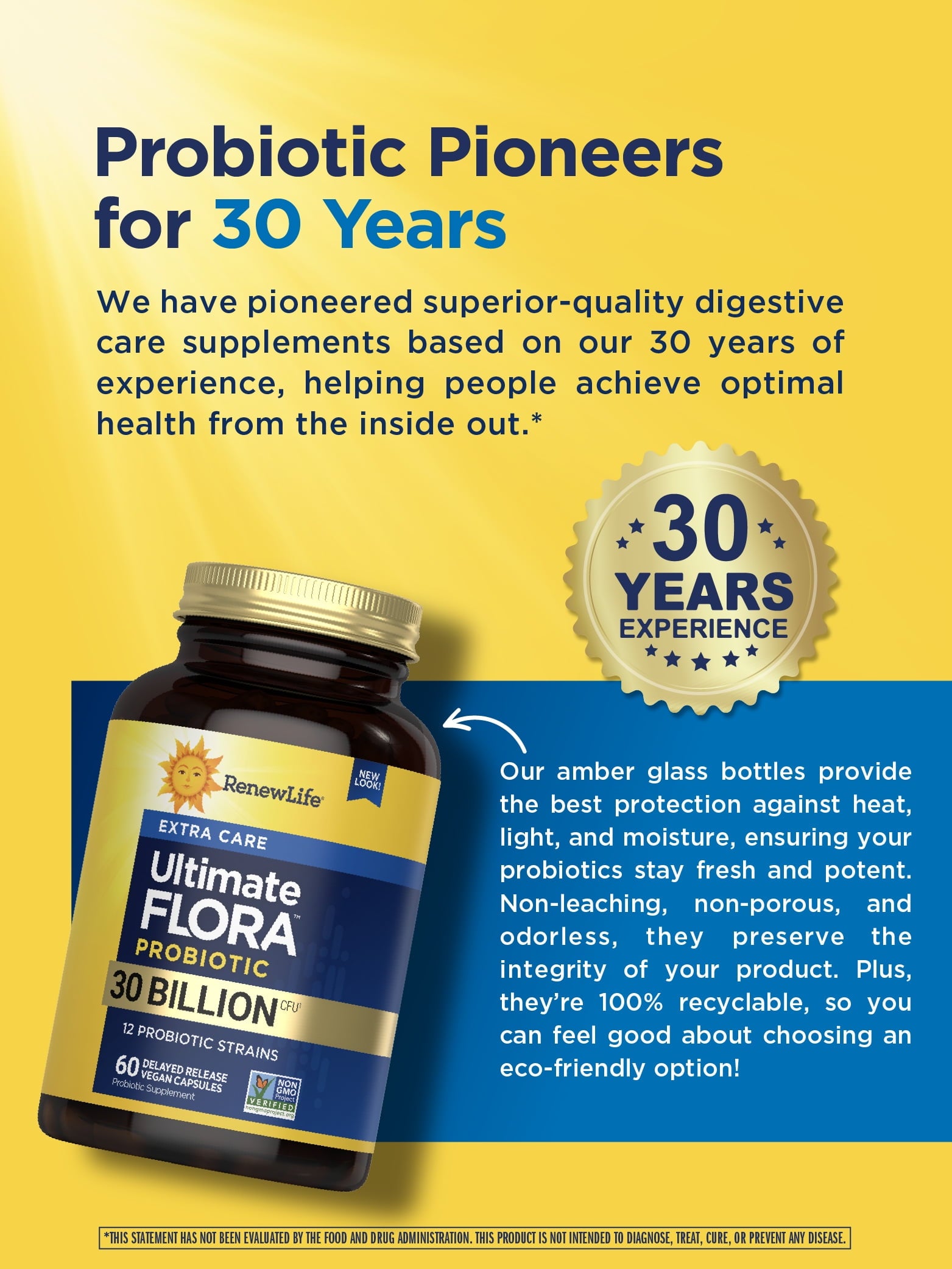 Extra Care Probiotic Capsules | 30 Billion CFU | 60 Count | by Renew Life