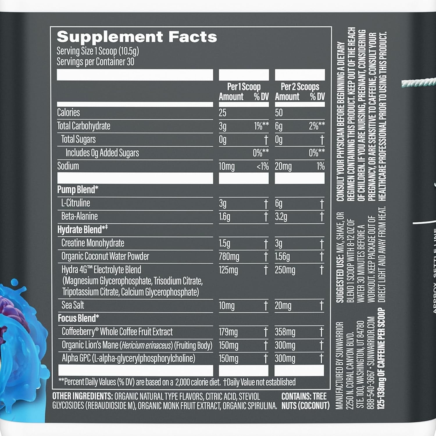 Sunwarrior Active Pre-Workout Powder for Men &amp; Women, Raspberry Pineapple, 315g (30 Servings)