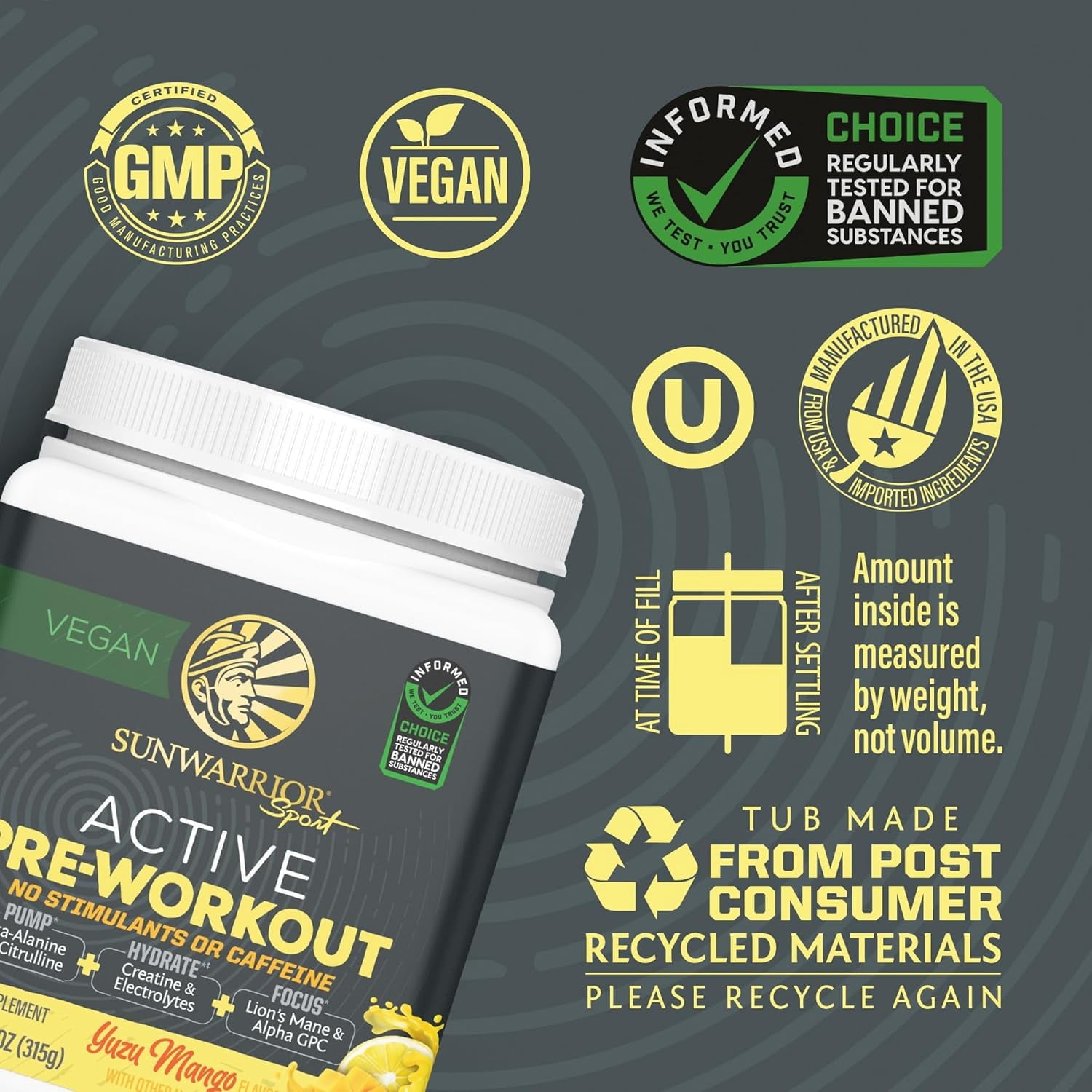 Sunwarrior Active Pre-Workout Powder for Men &amp; Women, Raspberry Pineapple, 315g (30 Servings)