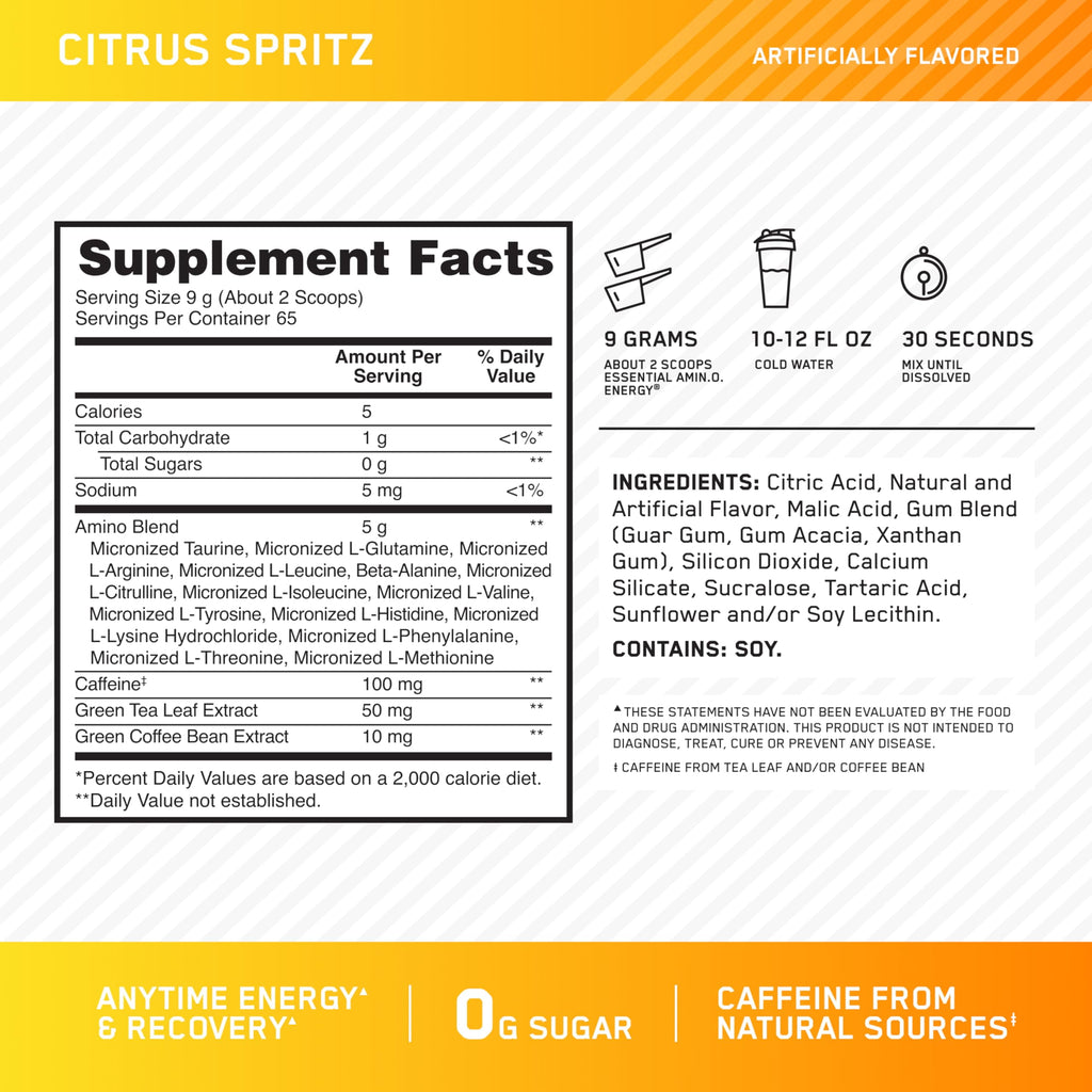 Optimum Nutrition Amino Energy, Citrus Spritz, 65 srv