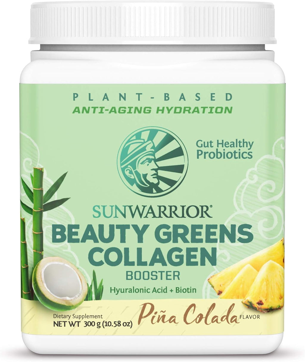 Sunwarrior Beauty Greens Collagen | Pina Colada Collagen Boost Powder with Hyaluronic Acid and Biotin, 300g