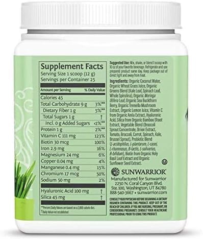 Sunwarrior Beauty Greens Collagen | Pina Colada Collagen Boost Powder with Hyaluronic Acid and Biotin, 300g