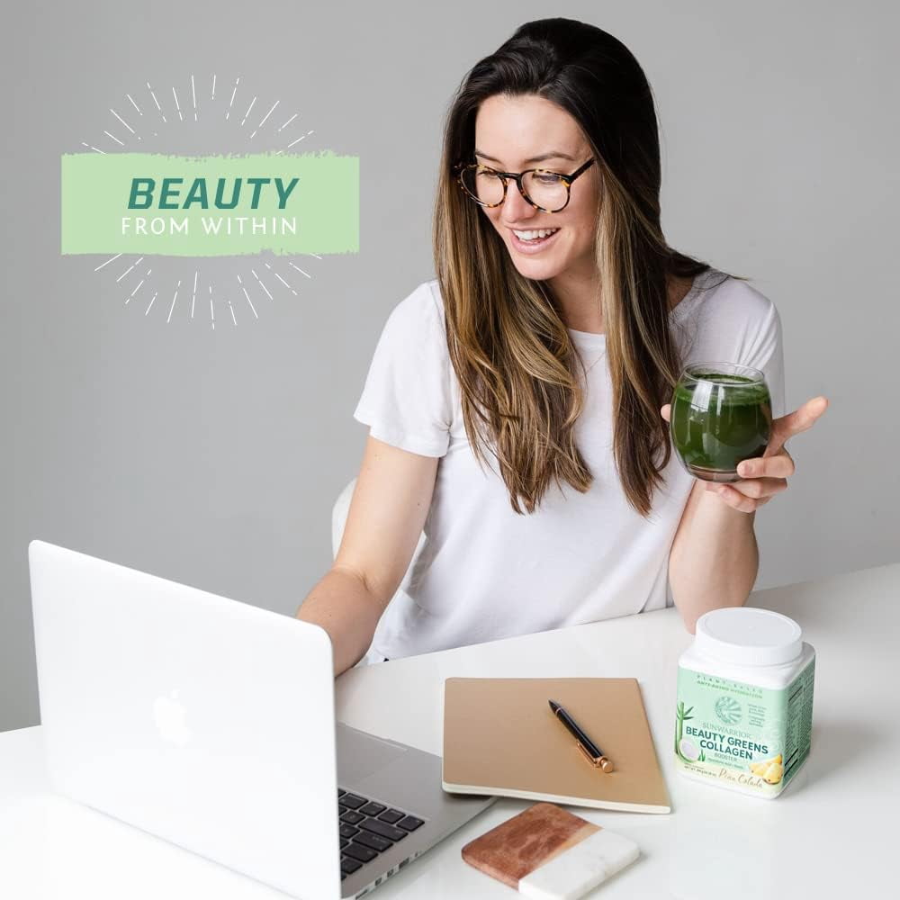 Sunwarrior Beauty Greens Collagen | Pina Colada Collagen Boost Powder with Hyaluronic Acid and Biotin, 300g