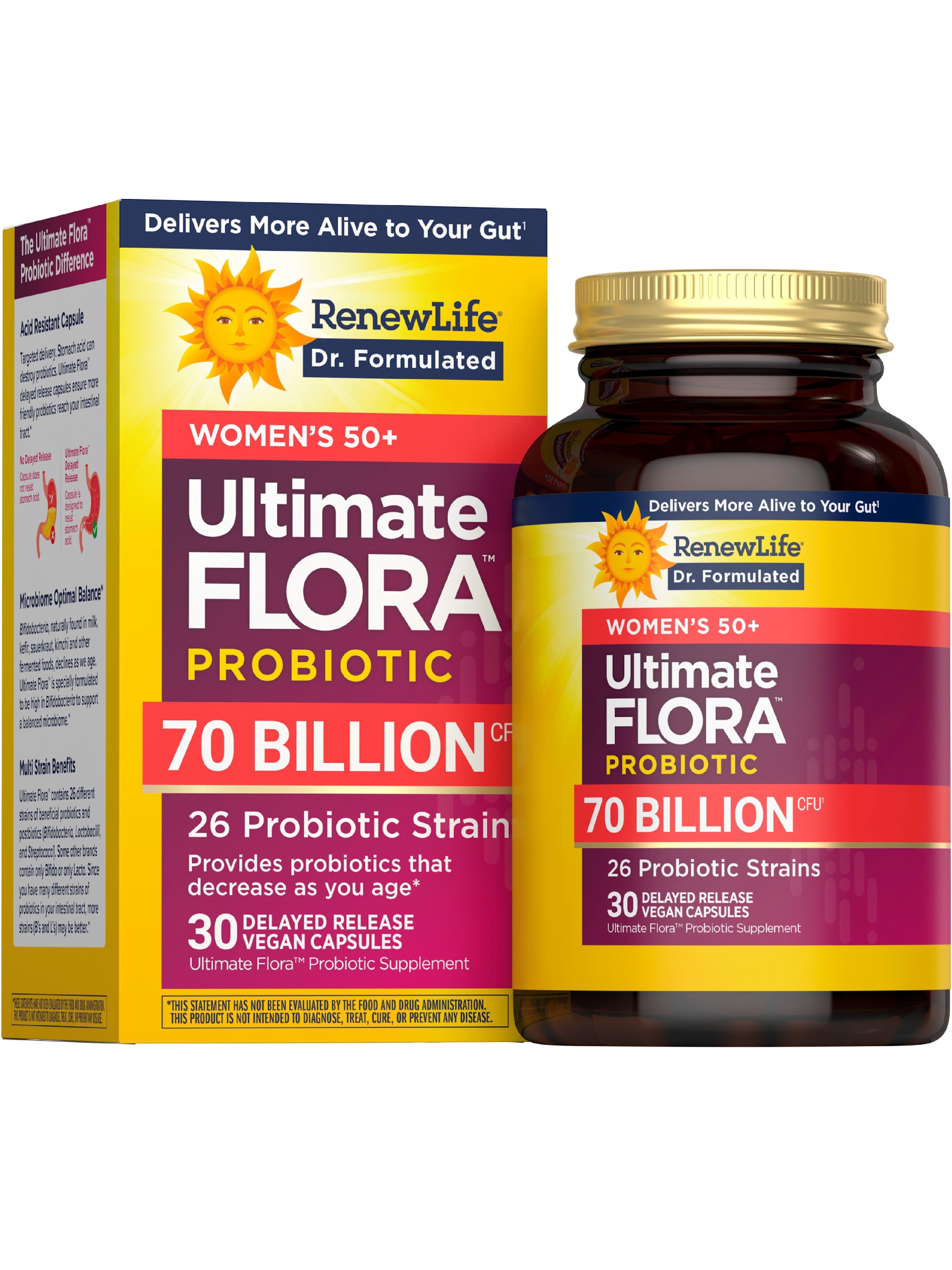 Ultimate Flora Probiotics for Women 50+ | 70 Billion CFU | 30 Delayed Release Vegan Capsules | by Renew Life