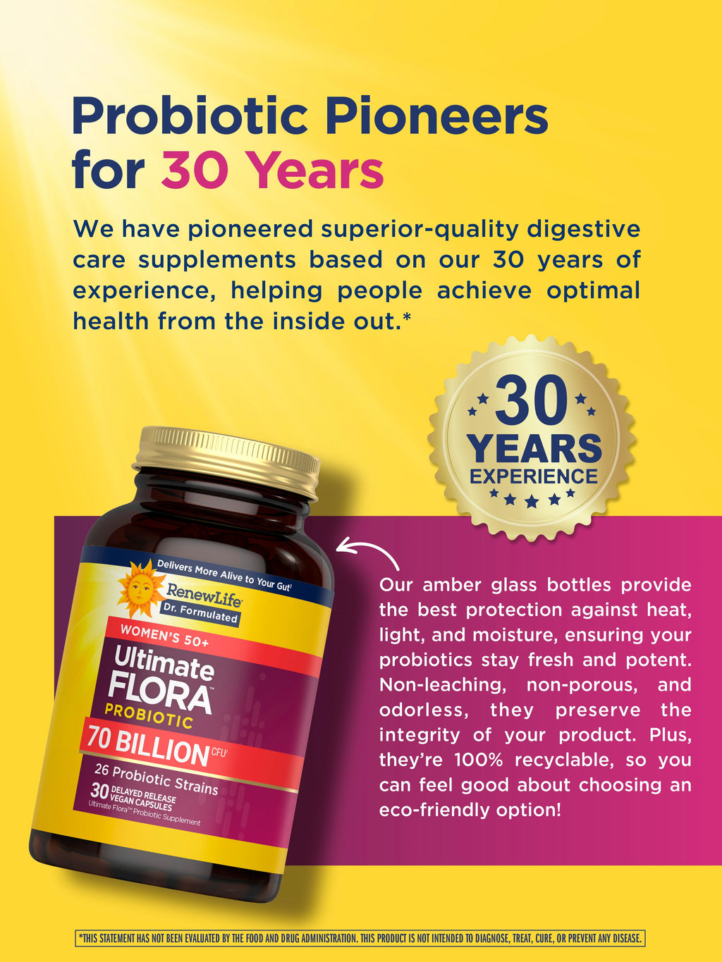 Ultimate Flora Probiotics for Women 50+ | 70 Billion CFU | 30 Delayed Release Vegan Capsules | by Renew Life