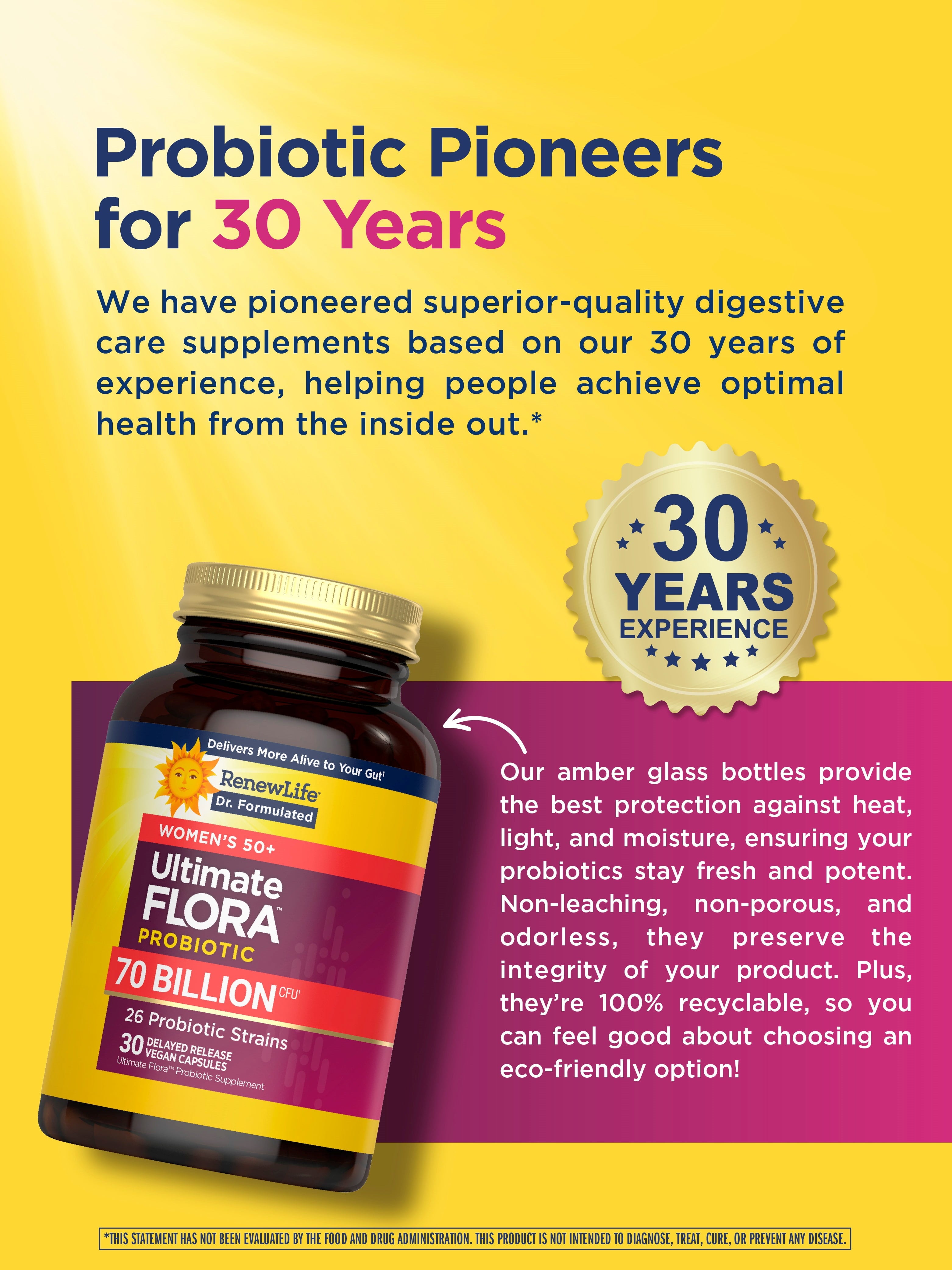 Ultimate Flora Probiotics for Women 50+ | 70 Billion CFU | 30 Delayed Release Vegan Capsules | by Renew Life