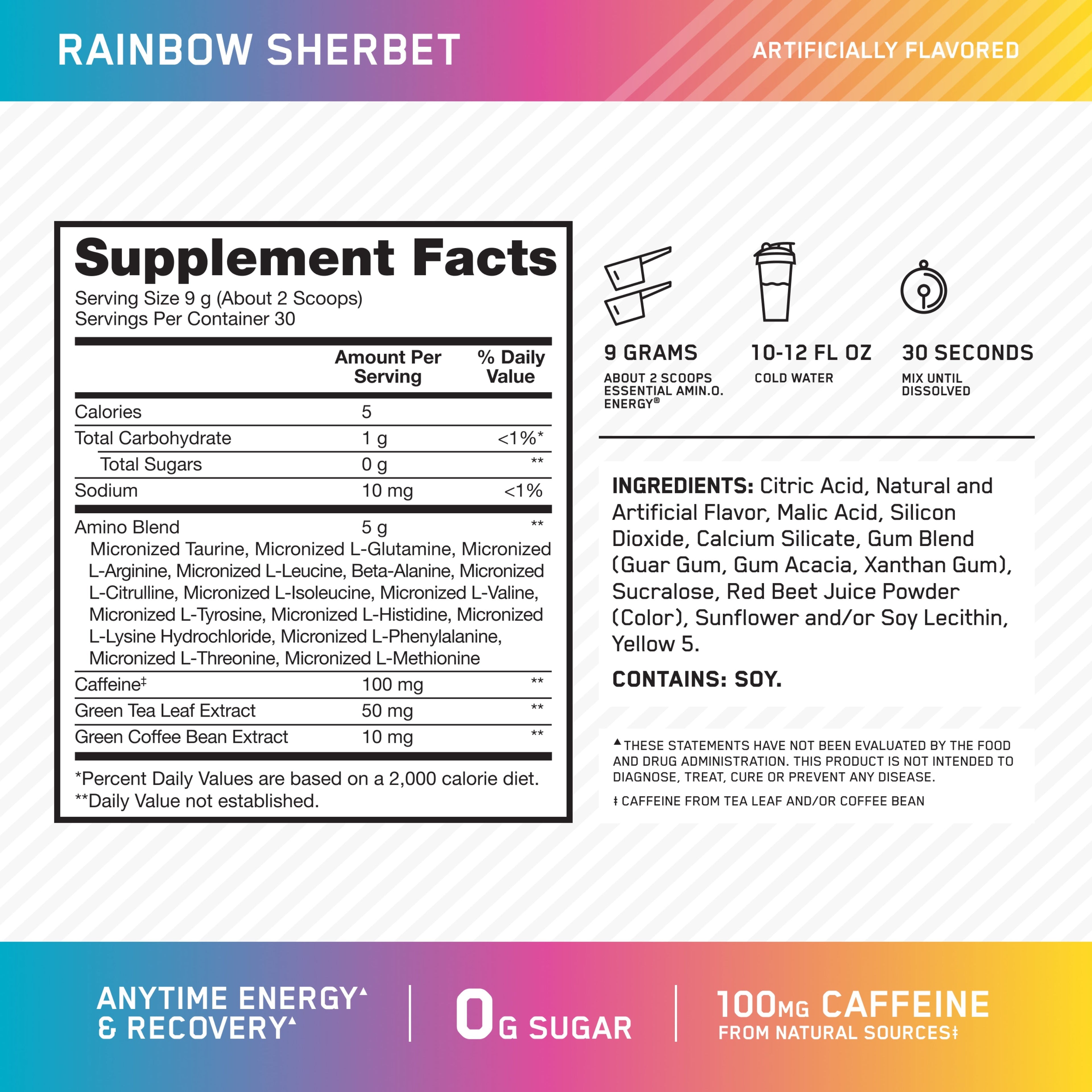 Optimum Nutrition Amino Energy Rainbow Sherbet 30 Serving